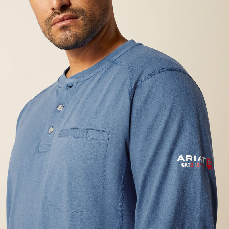 Ariat FR Air Henley Long Sleeve Shirt Medium Blue Howard