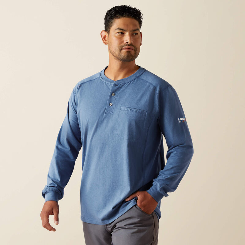 Ariat FR Air Henley Long Sleeve Shirt Medium Blue Howard